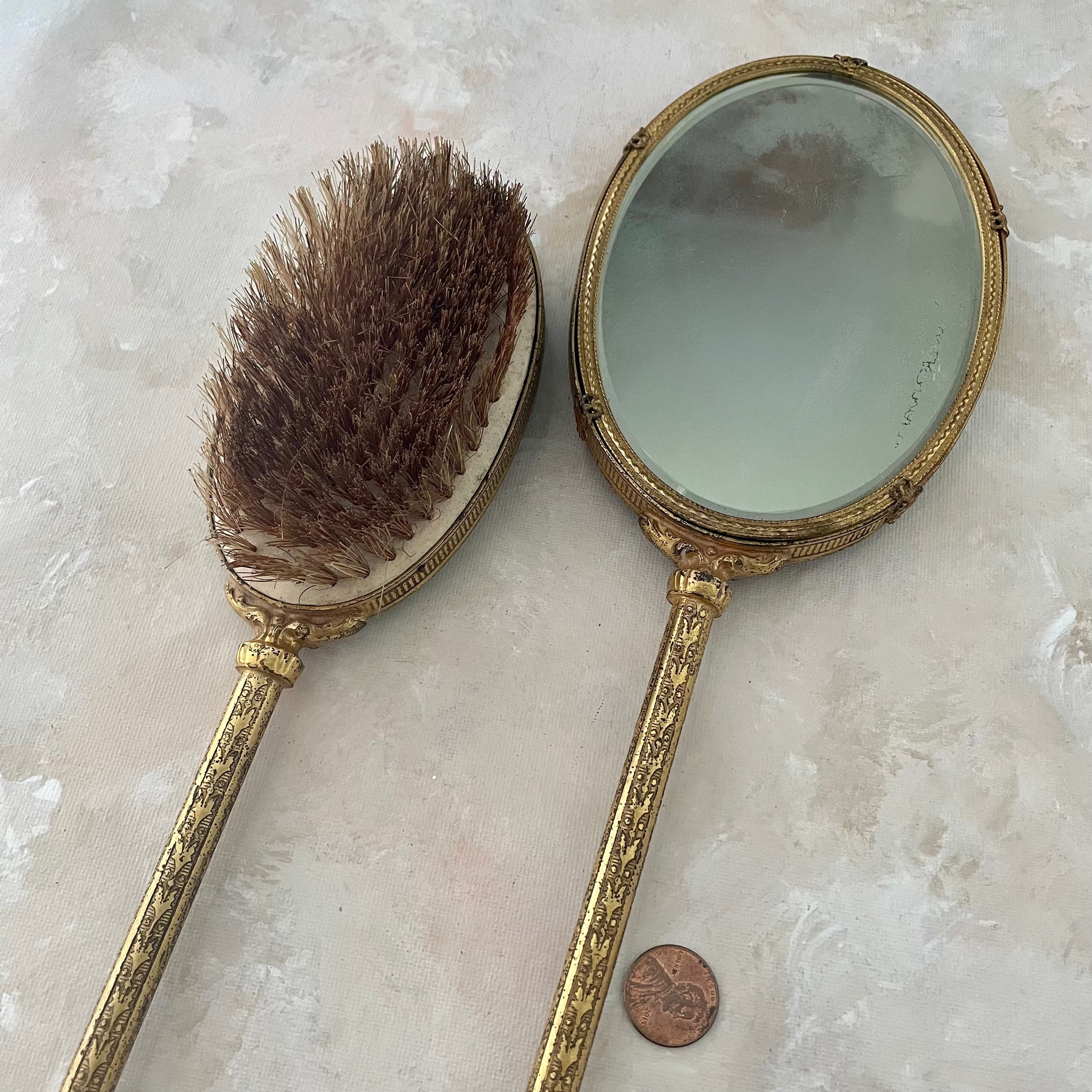 Art Deco Vanity Mirror & Brush Set