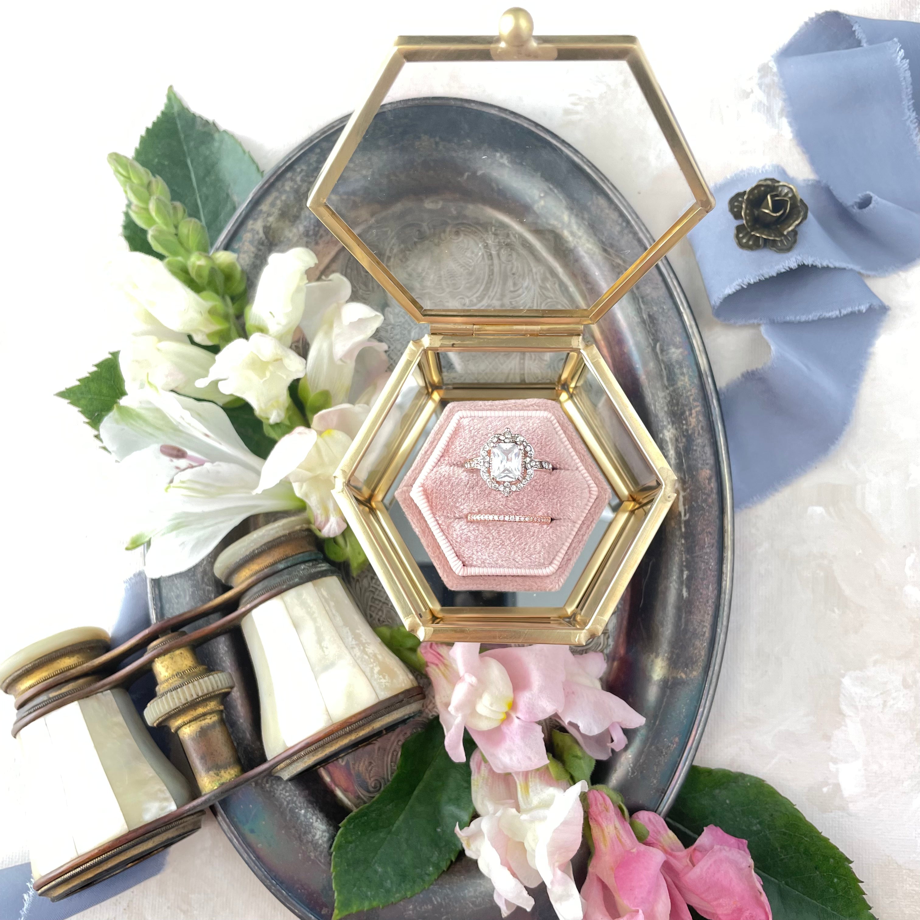 Blush Ring Box Hexagon Double Slotted for Weddings